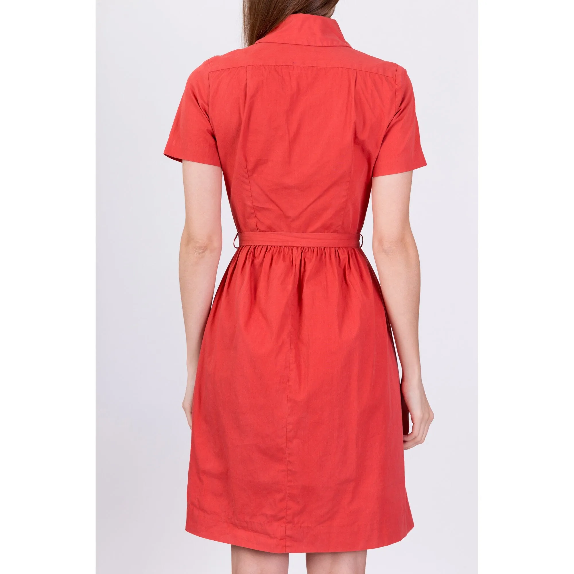 1950s Salmon Pink Ruffle Trim Shirtdress - Extra Small