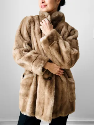 1960s Tan Faux Fur Leather Bell Sleeve Jacket - Sz. S/M