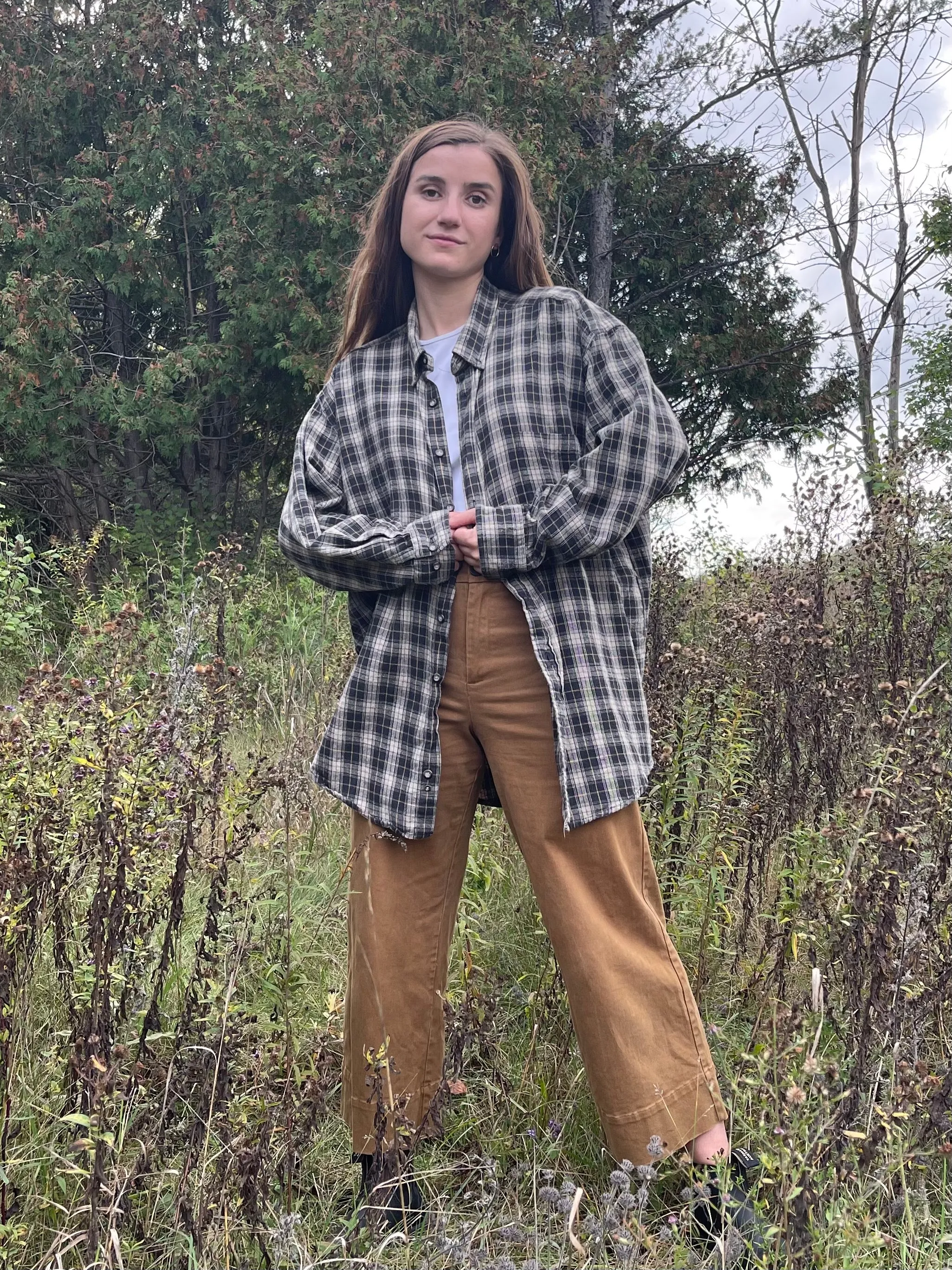 90s Thick Cotton Plaid Button Up - XL 