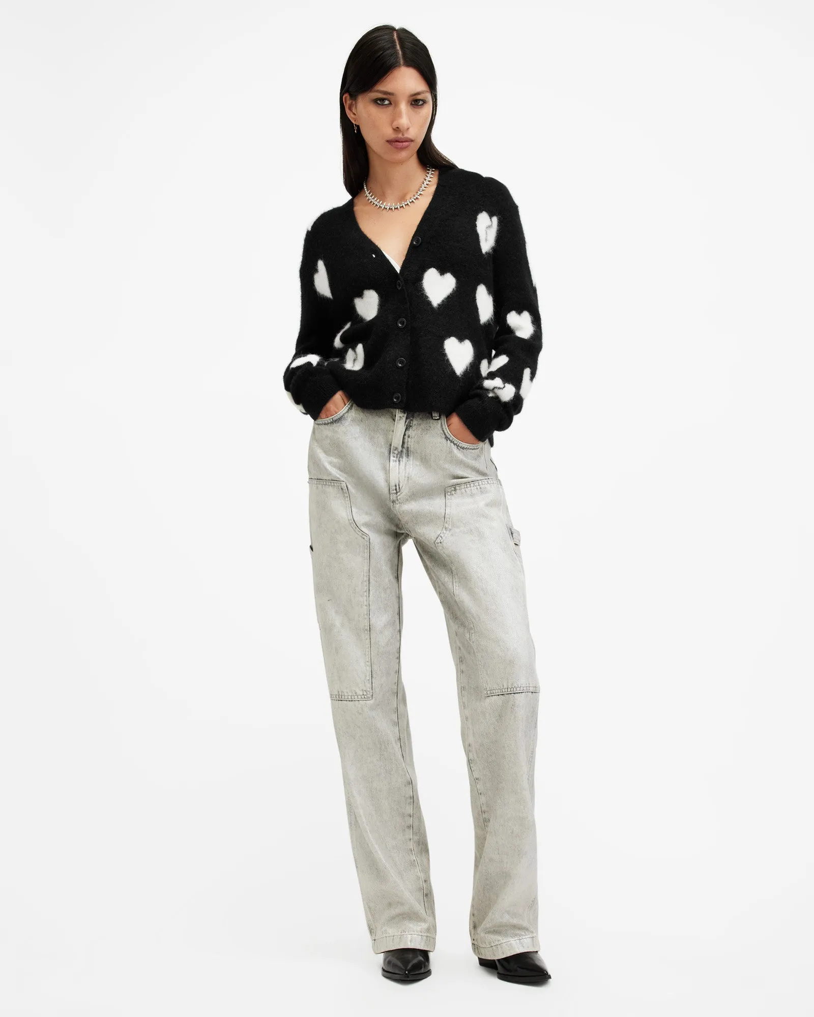Amora Love Heart Jacquard Brushed Cardigan
