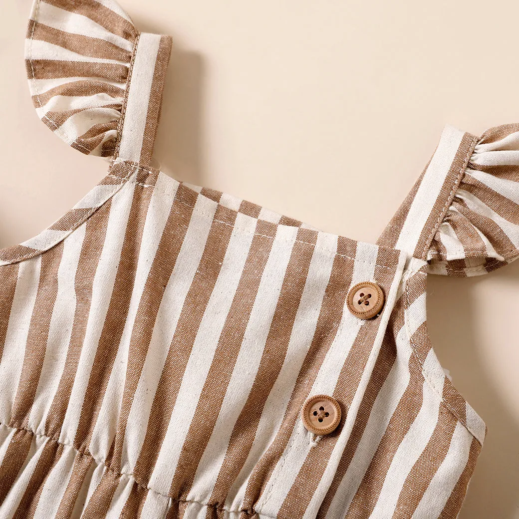 Baby Girl 100% Cotton Solid/Striped/Floral-print Sleeveless Ruffle Jumpsuit
