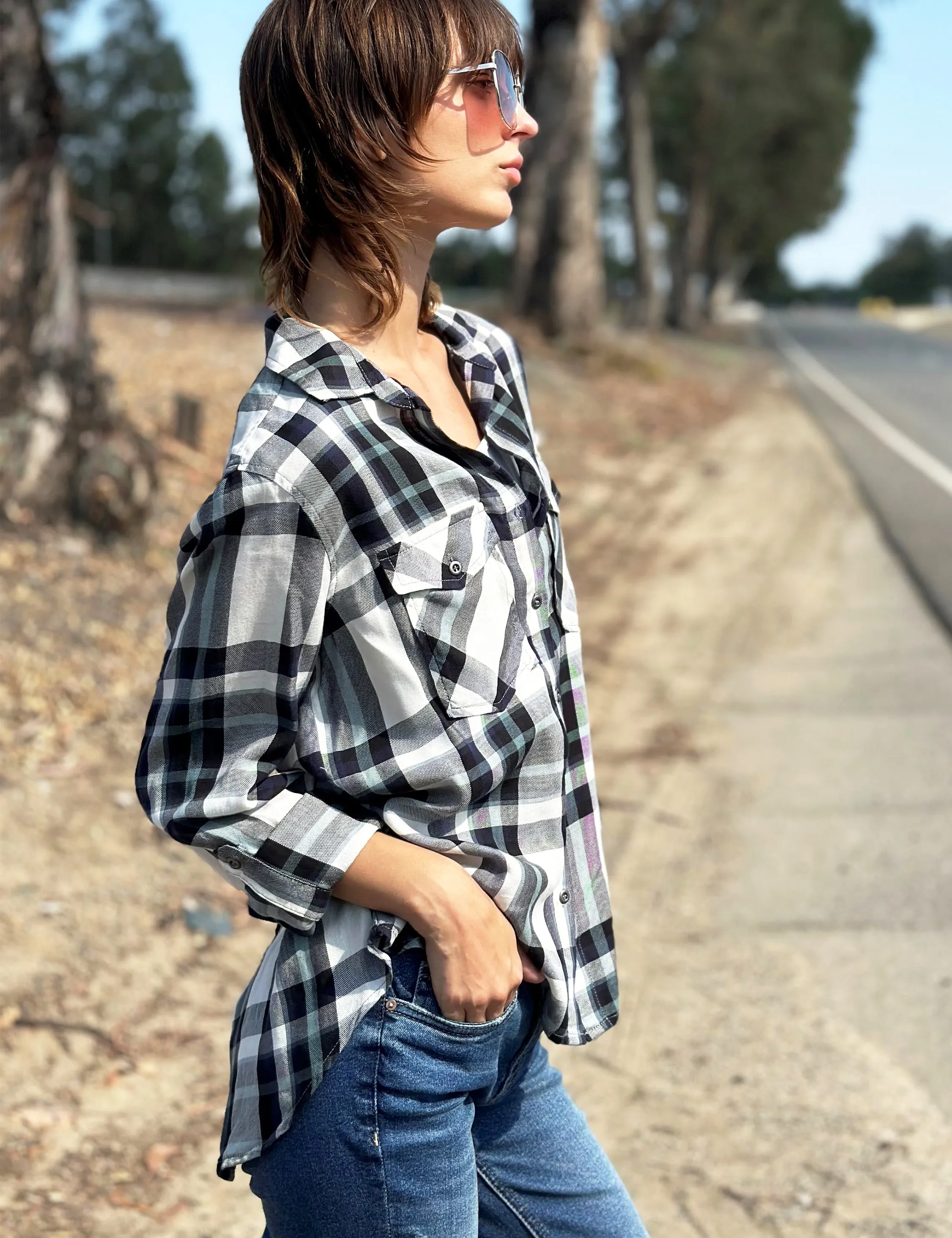 Back Lace Up Button-Down Shirt