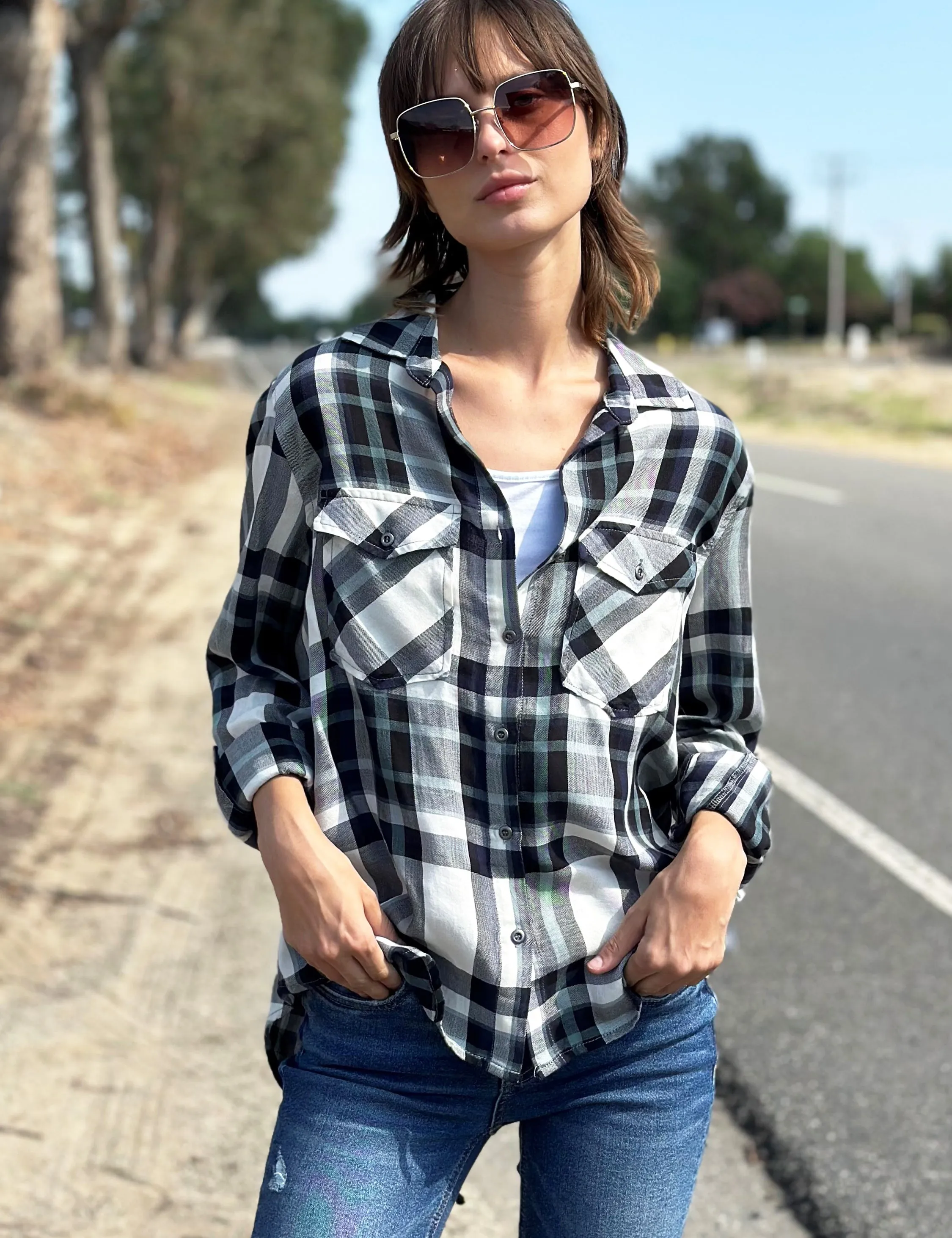 Back Lace Up Button-Down Shirt