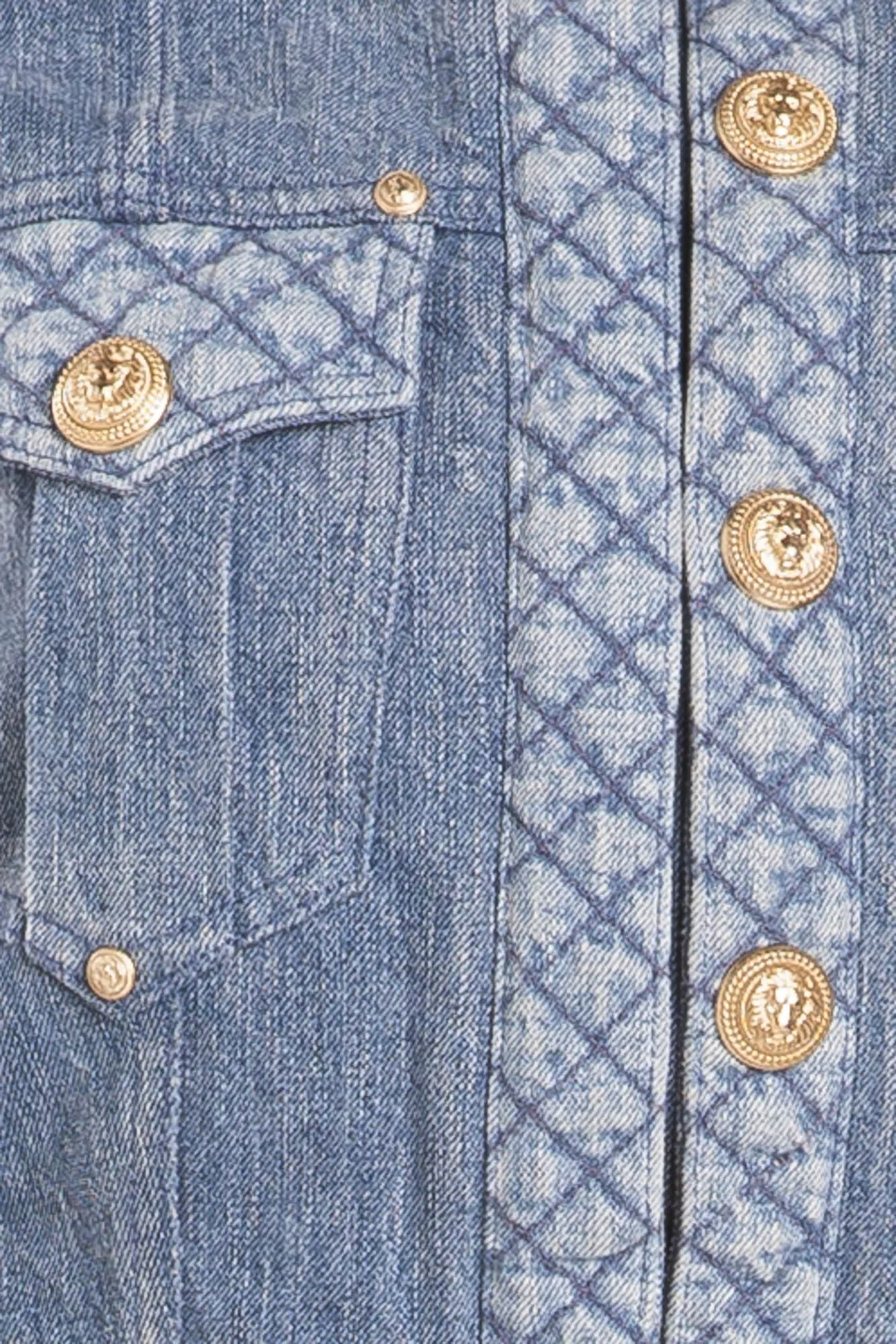 Balmain - Denim Jean Quilted Trim Jacket with Gold Snap Buttons - FR 40