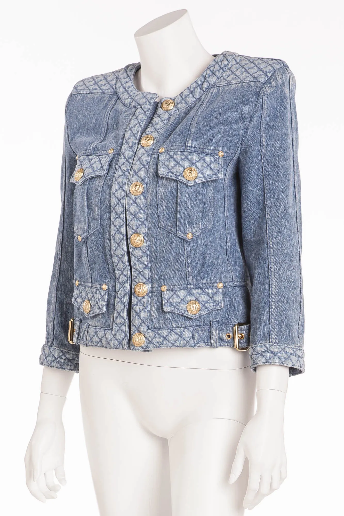 Balmain - Denim Jean Quilted Trim Jacket with Gold Snap Buttons - FR 40