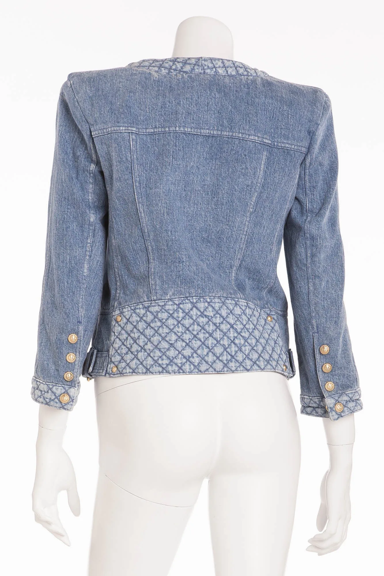 Balmain - Denim Jean Quilted Trim Jacket with Gold Snap Buttons - FR 40