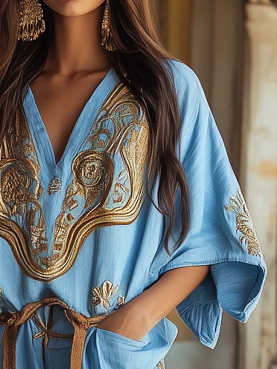 Baroque Cotton Linen Boho Jumpsuit