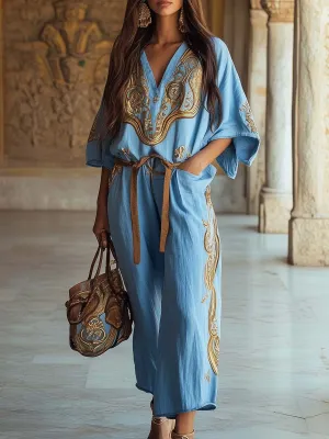 Baroque Cotton Linen Boho Jumpsuit