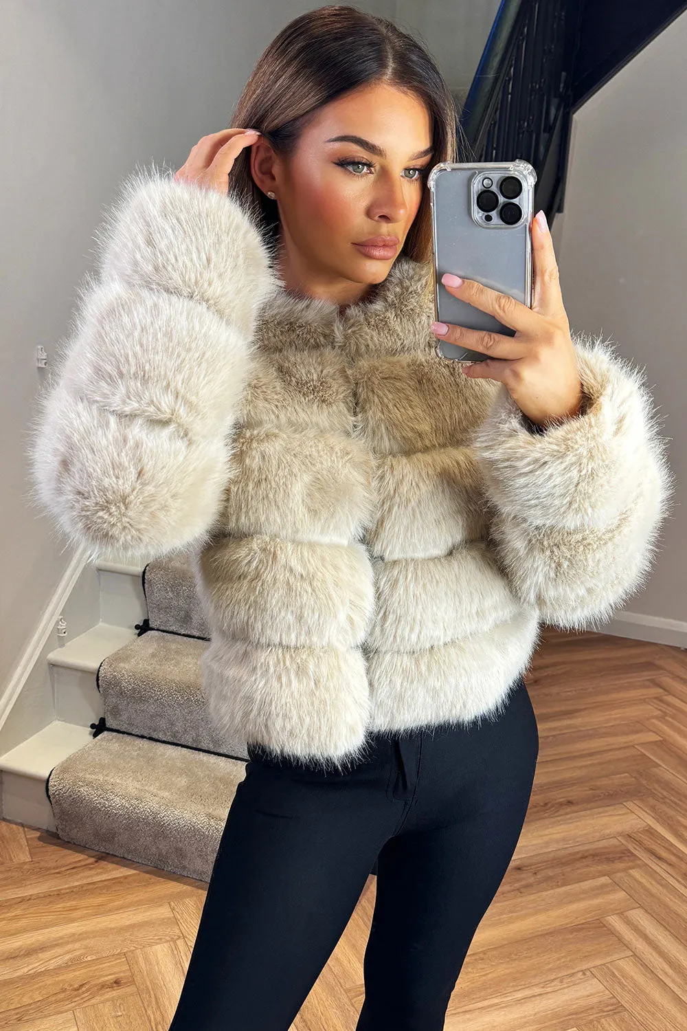 Beige Faux Fur Bubble Coat