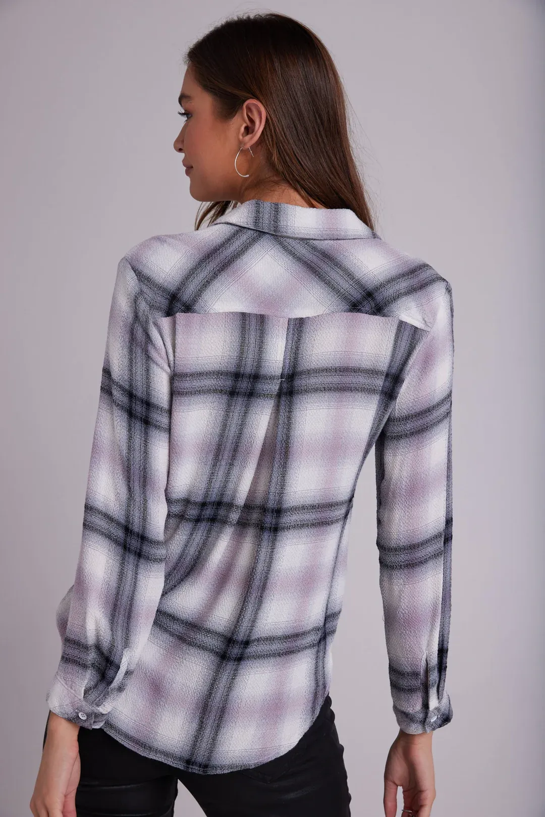 Bella Dahl Two Pocket Button Down Shirt Mauve Rose Plaid
