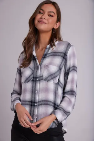 Bella Dahl Two Pocket Button Down Shirt Mauve Rose Plaid