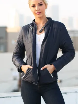 Black Quilted Puffer Jacket With Faux Fur Lining