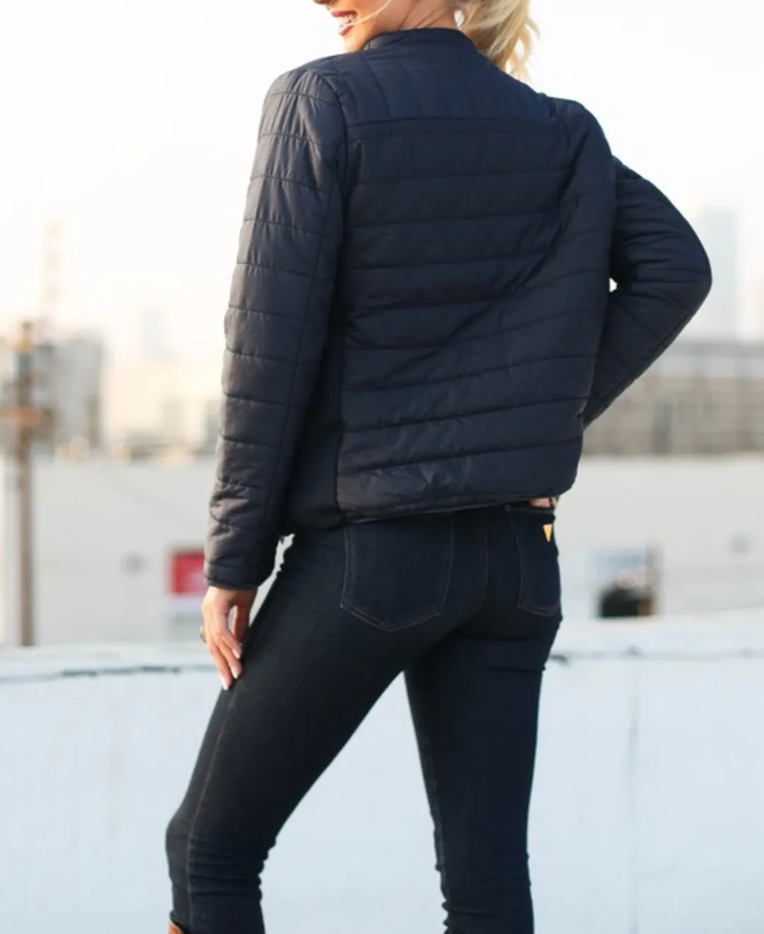 Black Quilted Puffer Jacket With Faux Fur Lining