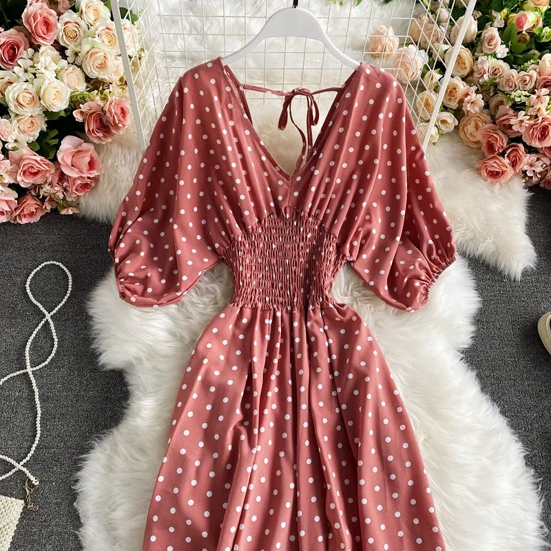 Boho Vintage  Jumpsuit, Boho Romper, Playsuit, Smocked Polka Dot in Orange, Red, Blue and Green