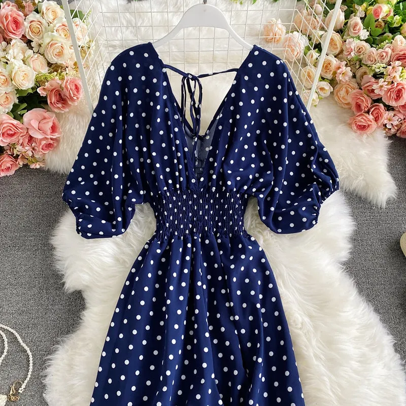 Boho Vintage  Jumpsuit, Boho Romper, Playsuit, Smocked Polka Dot in Orange, Red, Blue and Green
