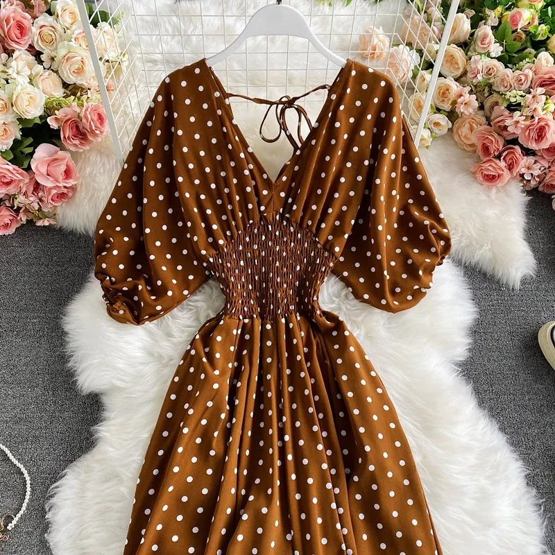 Boho Vintage  Jumpsuit, Boho Romper, Playsuit, Smocked Polka Dot in Orange, Red, Blue and Green