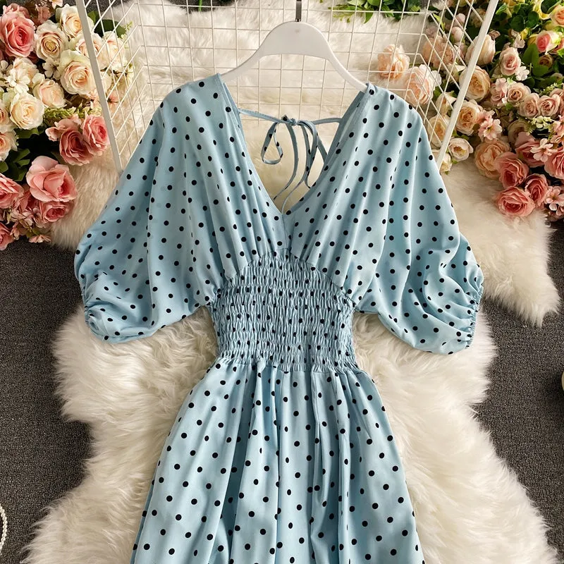 Boho Vintage  Jumpsuit, Boho Romper, Playsuit, Smocked Polka Dot in Orange, Red, Blue and Green