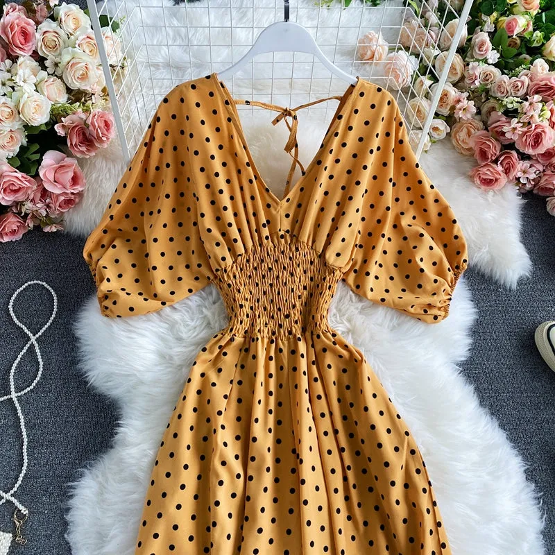 Boho Vintage  Jumpsuit, Boho Romper, Playsuit, Smocked Polka Dot in Orange, Red, Blue and Green