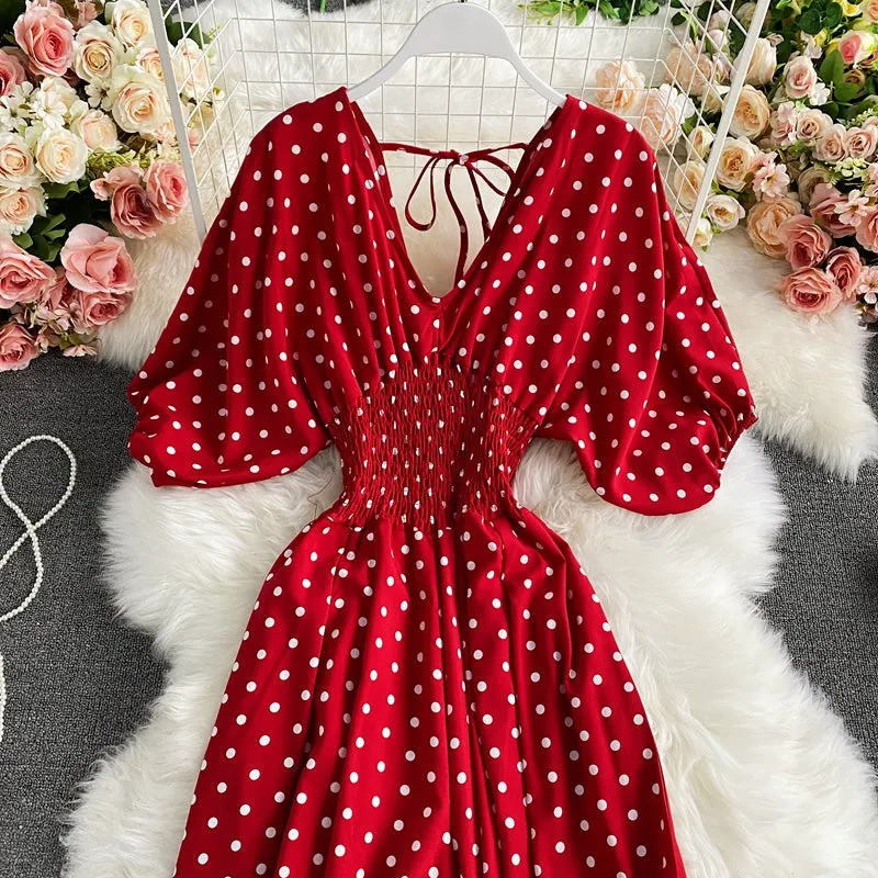Boho Vintage  Jumpsuit, Boho Romper, Playsuit, Smocked Polka Dot in Orange, Red, Blue and Green