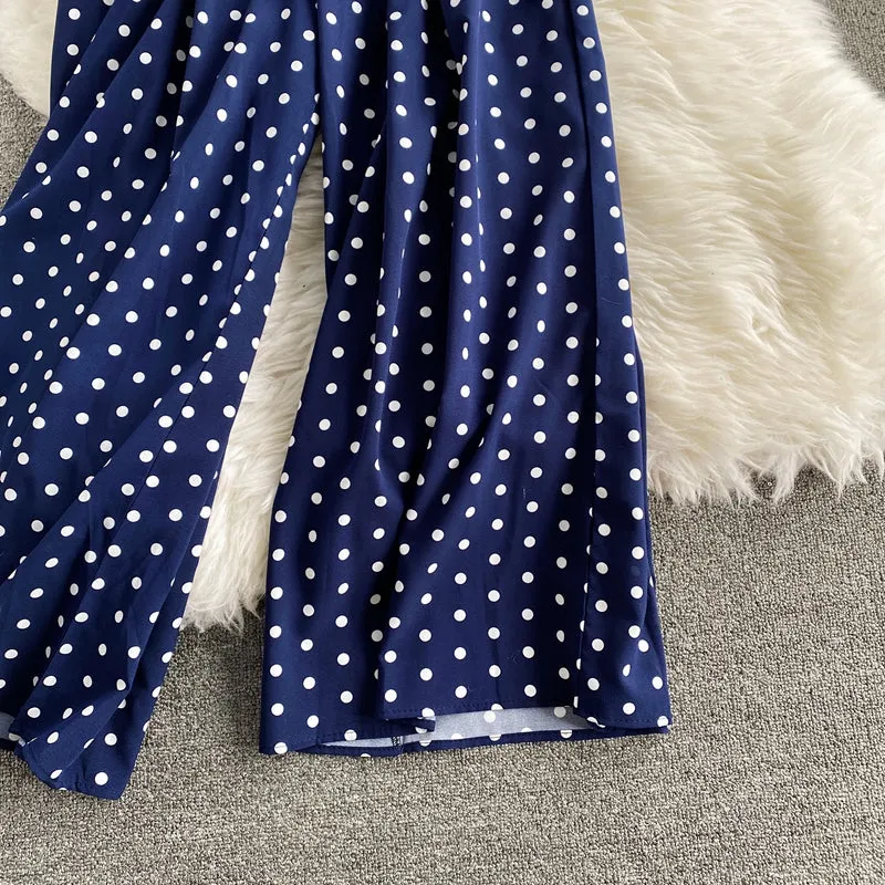 Boho Vintage  Jumpsuit, Boho Romper, Playsuit, Smocked Polka Dot in Orange, Red, Blue and Green