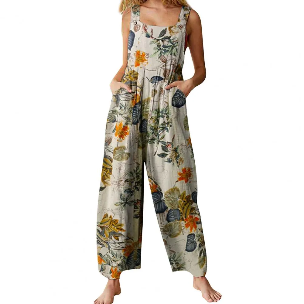 CHICMY- Women Vintage Boho Suspender Wide Leg Overall Baggy Romper 90s Retro Jumpsuit