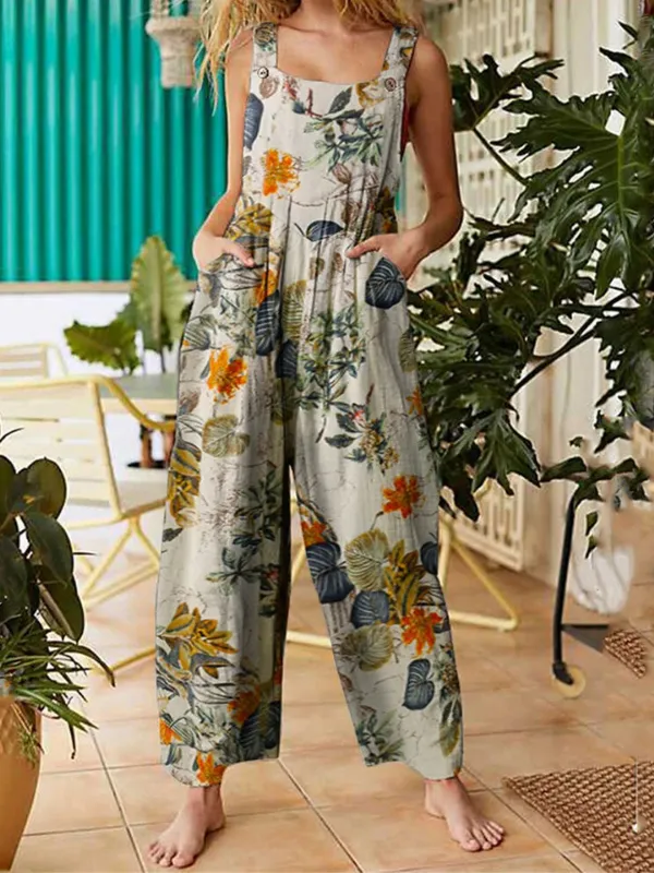 CHICMY- Women Vintage Boho Suspender Wide Leg Overall Baggy Romper 90s Retro Jumpsuit