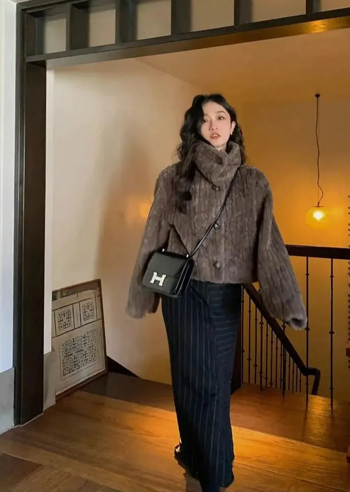 Cropped Faux Buttoned Fur Coat