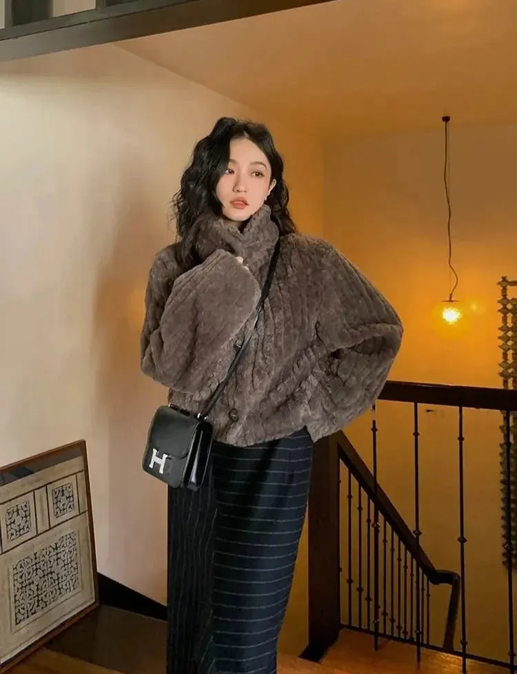 Cropped Faux Buttoned Fur Coat