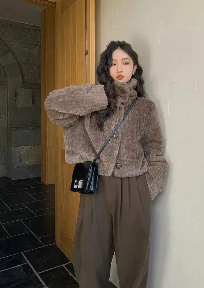 Cropped Faux Buttoned Fur Coat