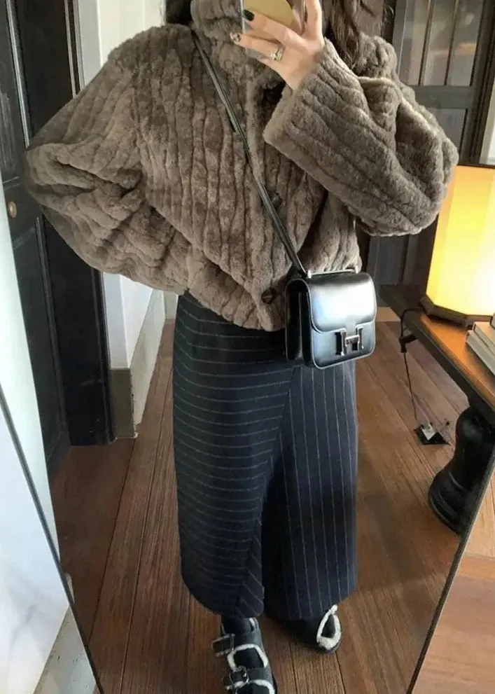 Cropped Faux Buttoned Fur Coat