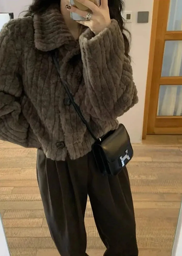 Cropped Faux Buttoned Fur Coat