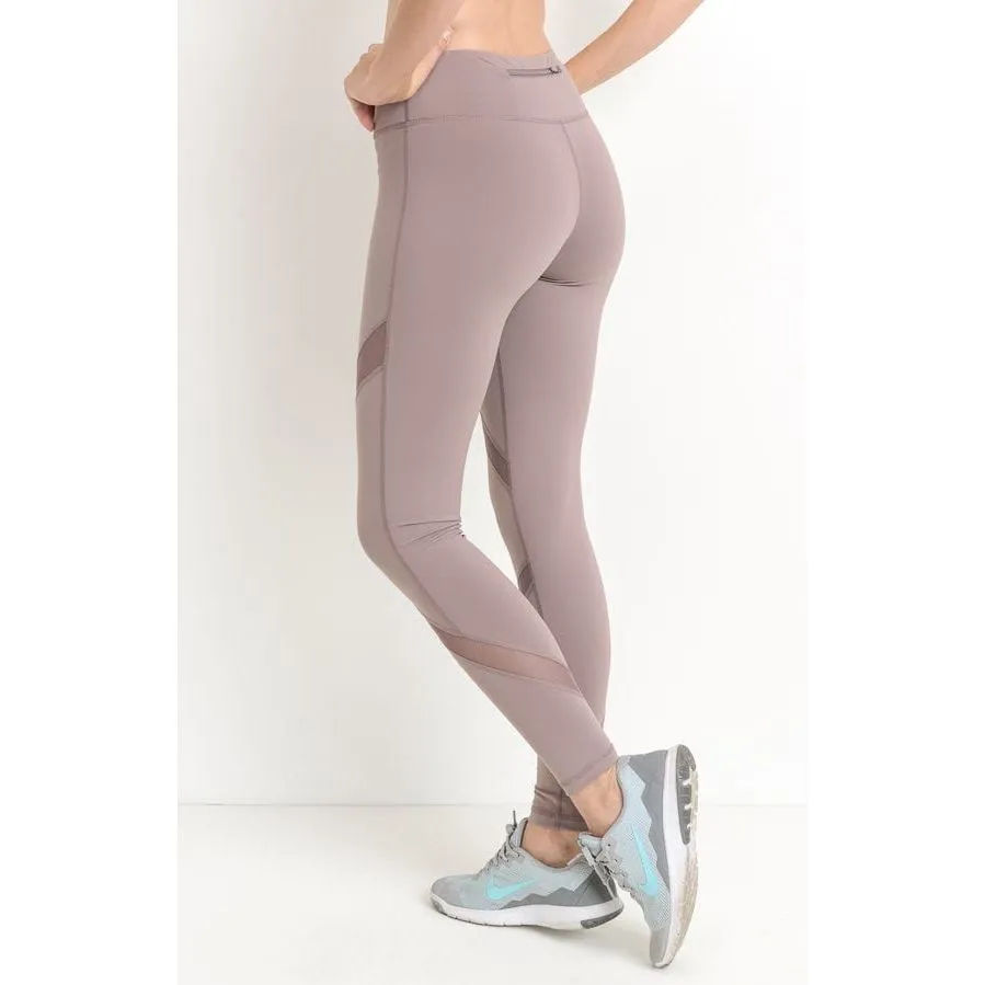 Cross Mesh Panels Pocket Full Leggings (AP1225-Medium-Violet)