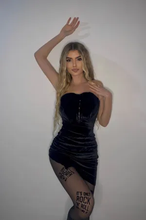 Crushin Hearts Black Corset Hook & Eye Plunge Velvet Dress