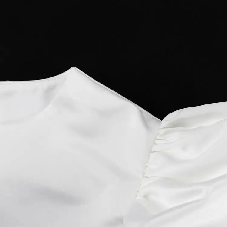 Elegant Satin Puff Sleeve Short Top – French Simplicity Style for Women