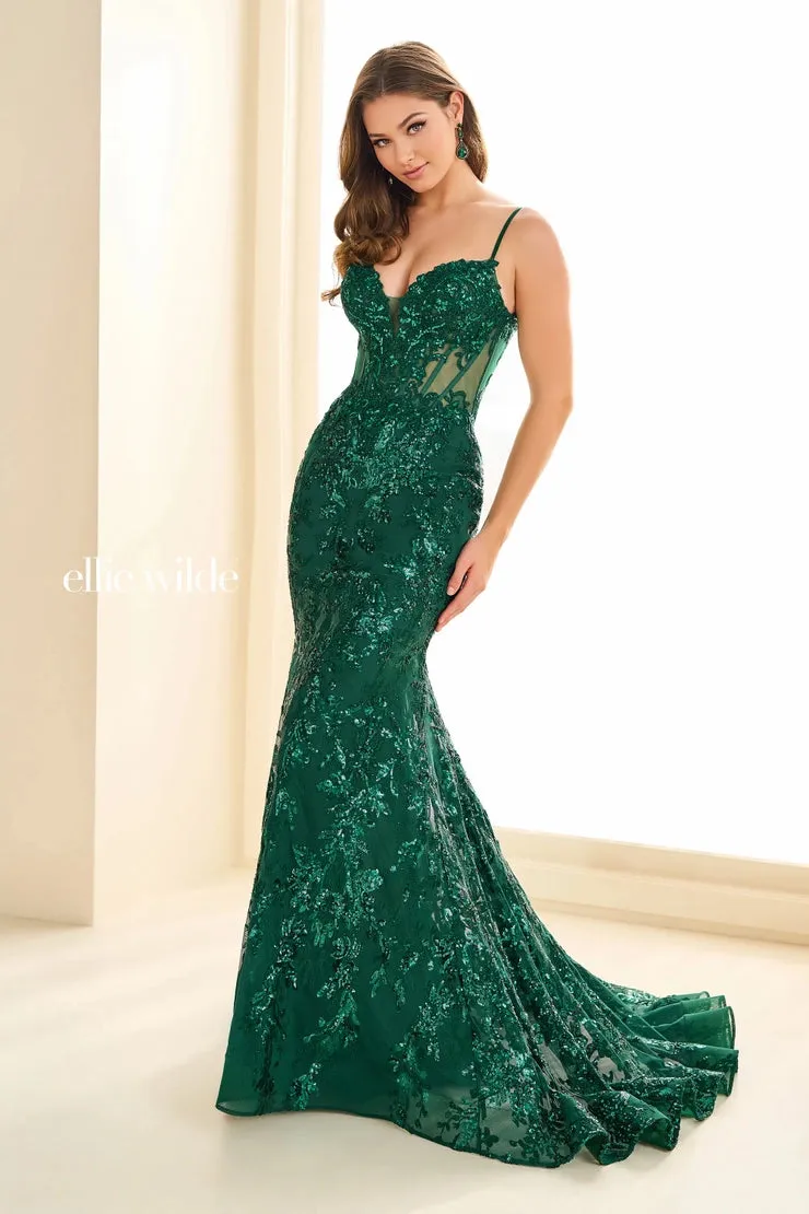 Ellie Wilde EW36003 Size 8 Hot Pink Sheer Corset Sequin Mermaid Backless Prom Dress Pageant Evening Gown