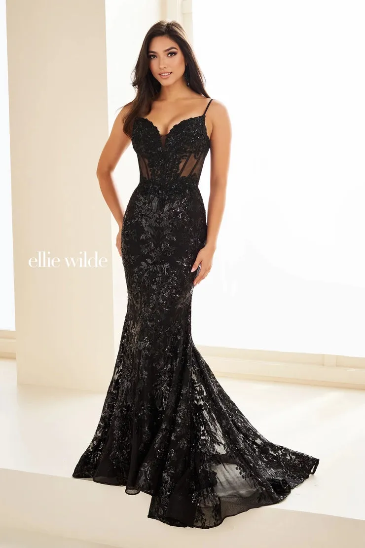 Ellie Wilde EW36003 Size 8 Hot Pink Sheer Corset Sequin Mermaid Backless Prom Dress Pageant Evening Gown