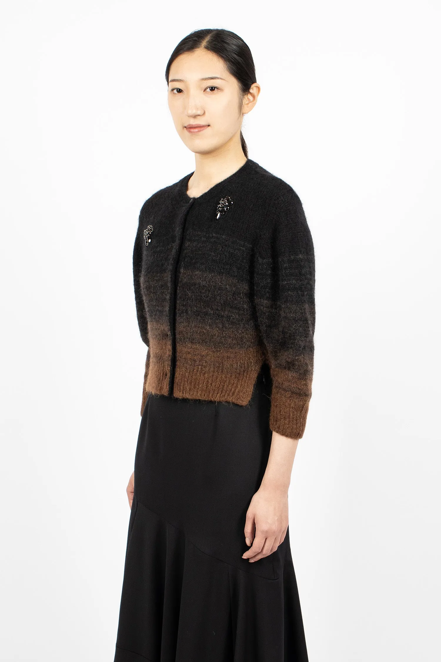 Embellished Knit Cardigan Chocolate Ombré/Jet