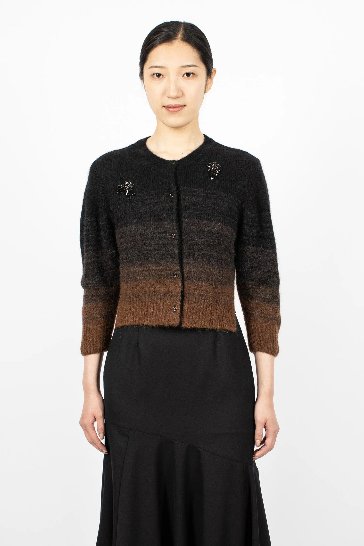 Embellished Knit Cardigan Chocolate Ombré/Jet