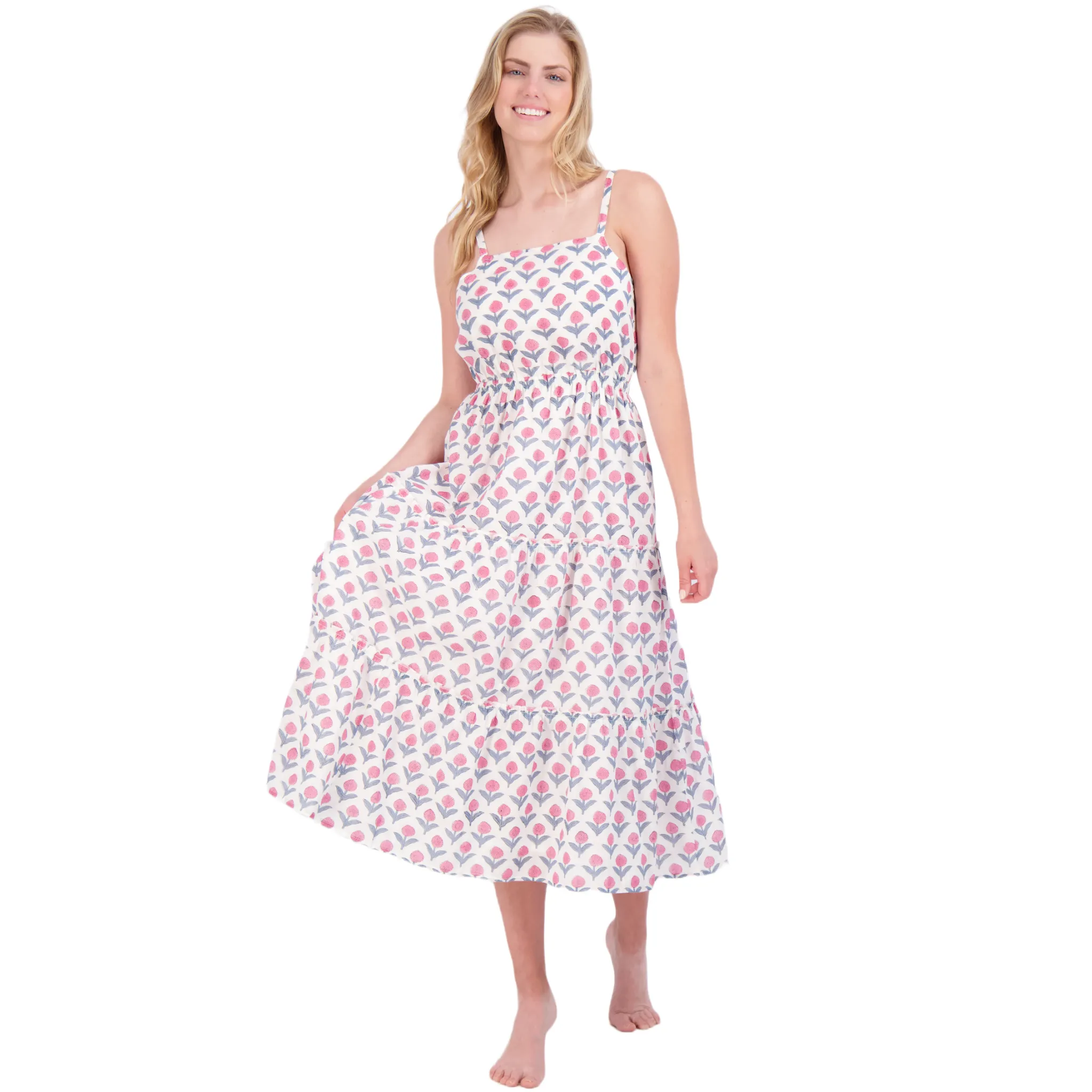 Emilie Women's Maxi Strappy Sundress Pink Flower