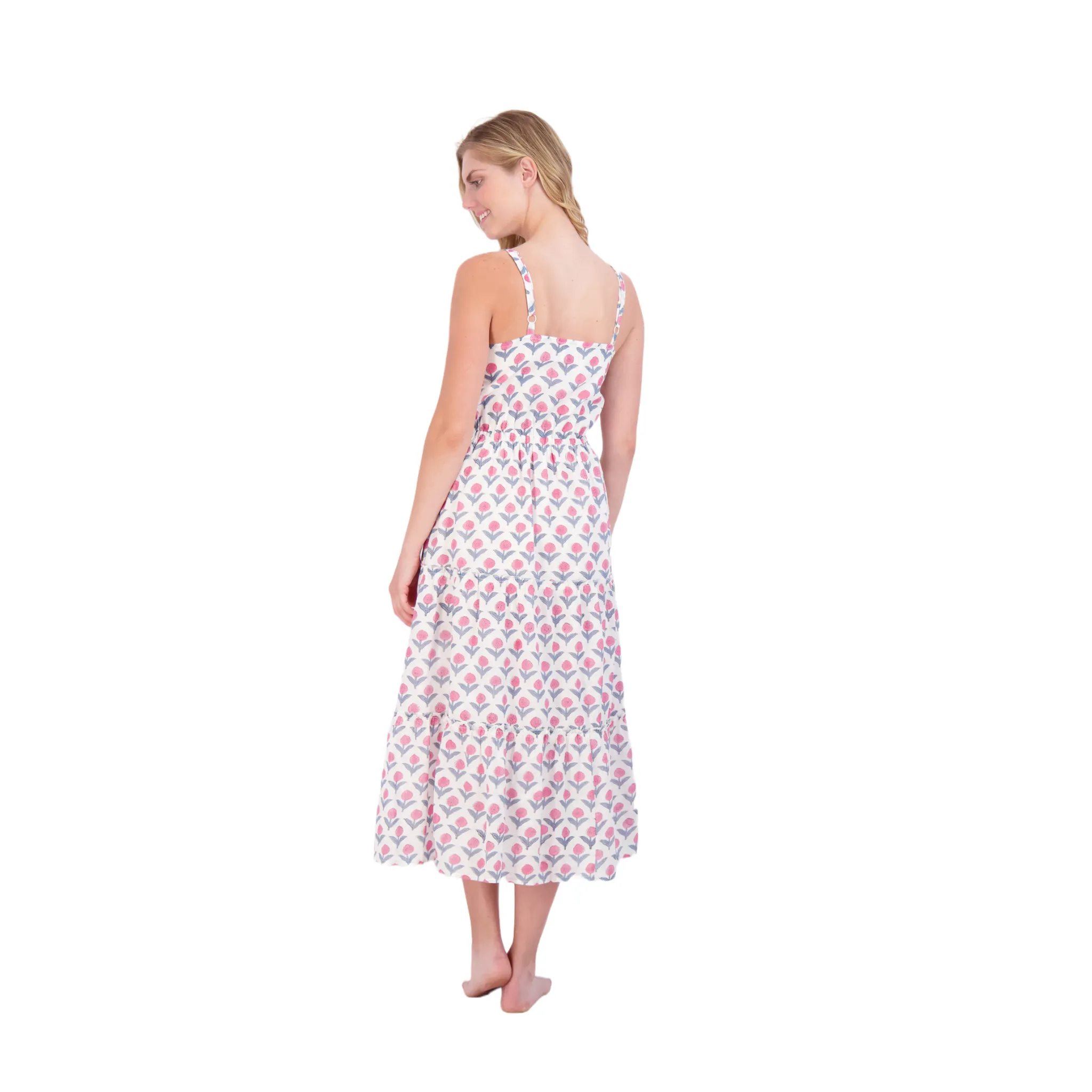 Emilie Women's Maxi Strappy Sundress Pink Flower
