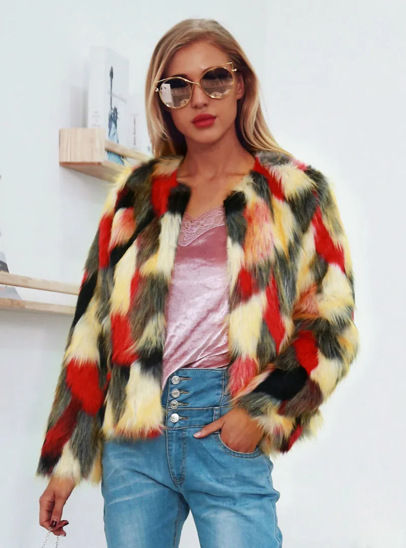 Fall Winter Warm Fashion Color Faux Fur Coat Women