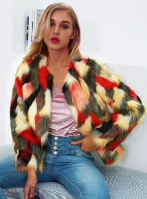 Fall Winter Warm Fashion Color Faux Fur Coat Women