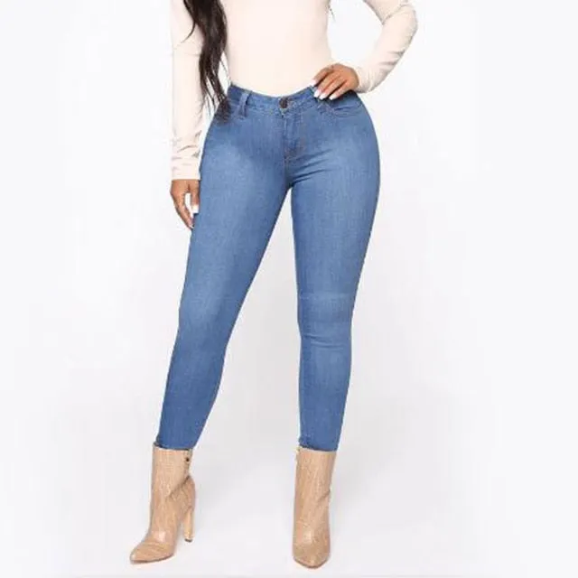 FashionSierra - Fashion Women&#39;s High Waist Solid Colors Denim Pants Casual Stretch Slim Fit Bodycon Jeans Pencil Trousers
