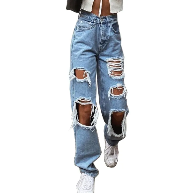 FashionSierra - High Waist Loose Comfortable Ripped Jeans Women Pants Sexy Fashion Boyfriend Denim Pencil Pant