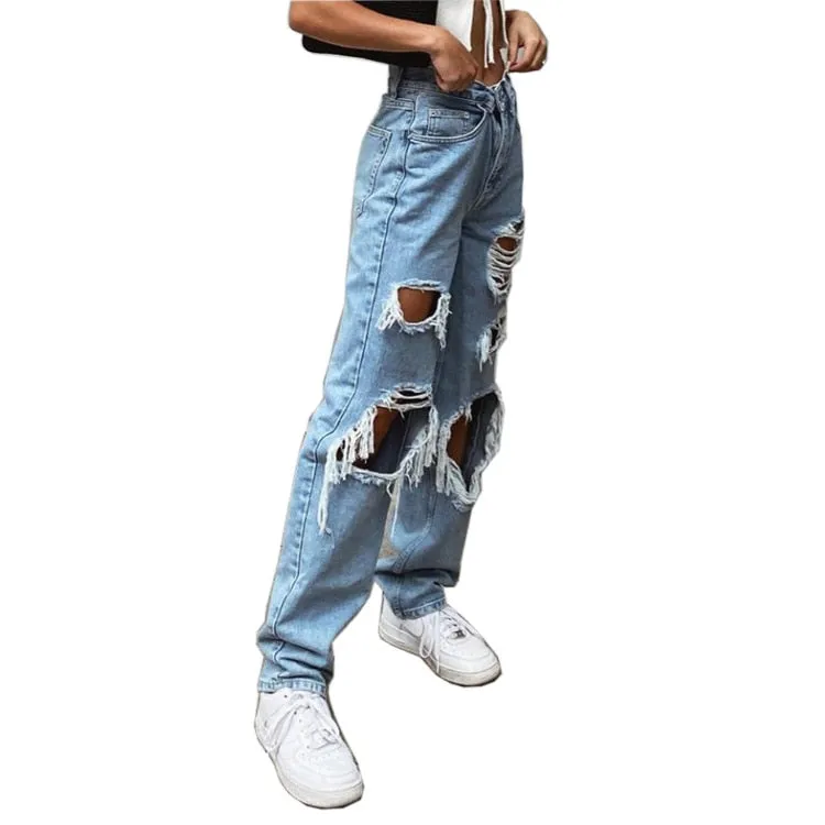 FashionSierra - High Waist Loose Comfortable Ripped Jeans Women Pants Sexy Fashion Boyfriend Denim Pencil Pant