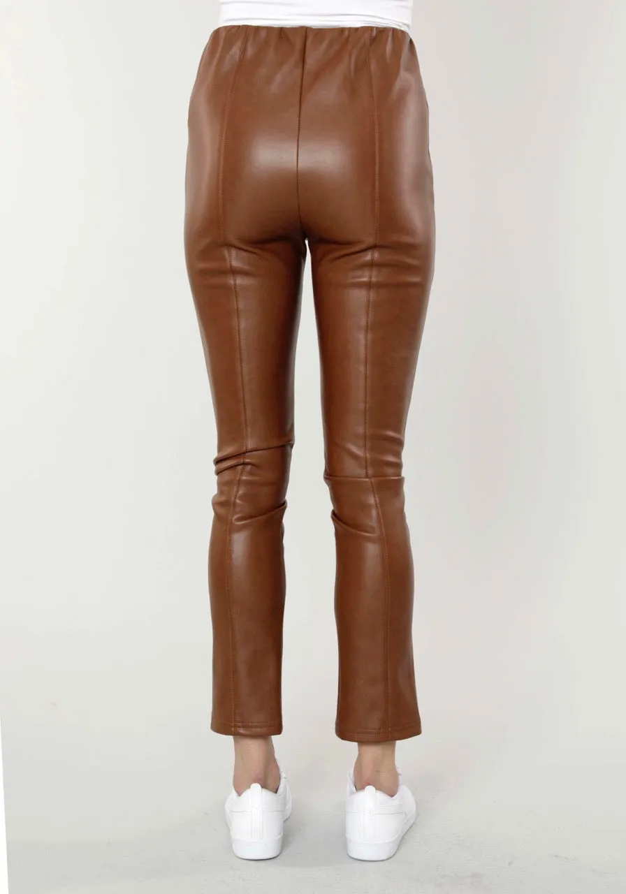 Faux Leather Split Hem Leggings