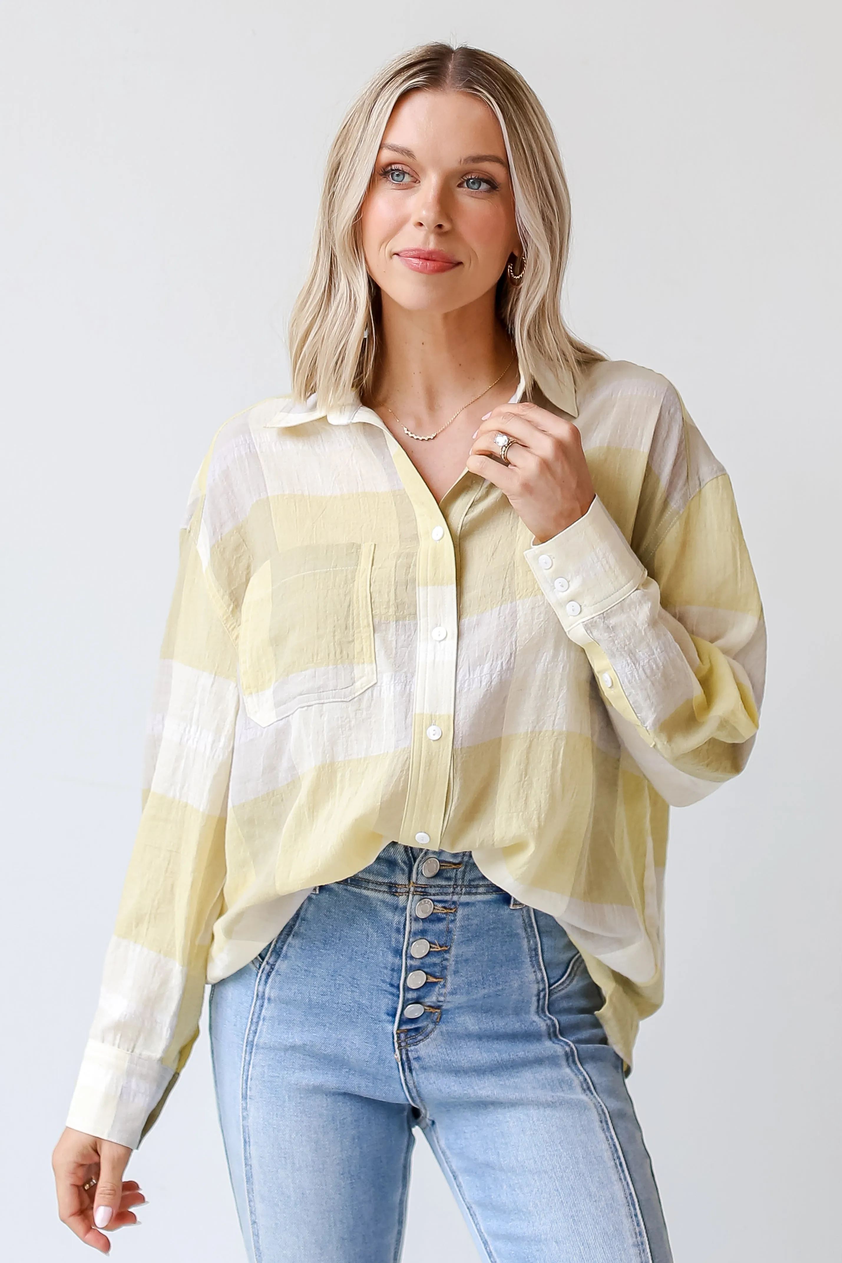 FINAL SALE - Playful Personality Plaid Button-Up Blouse