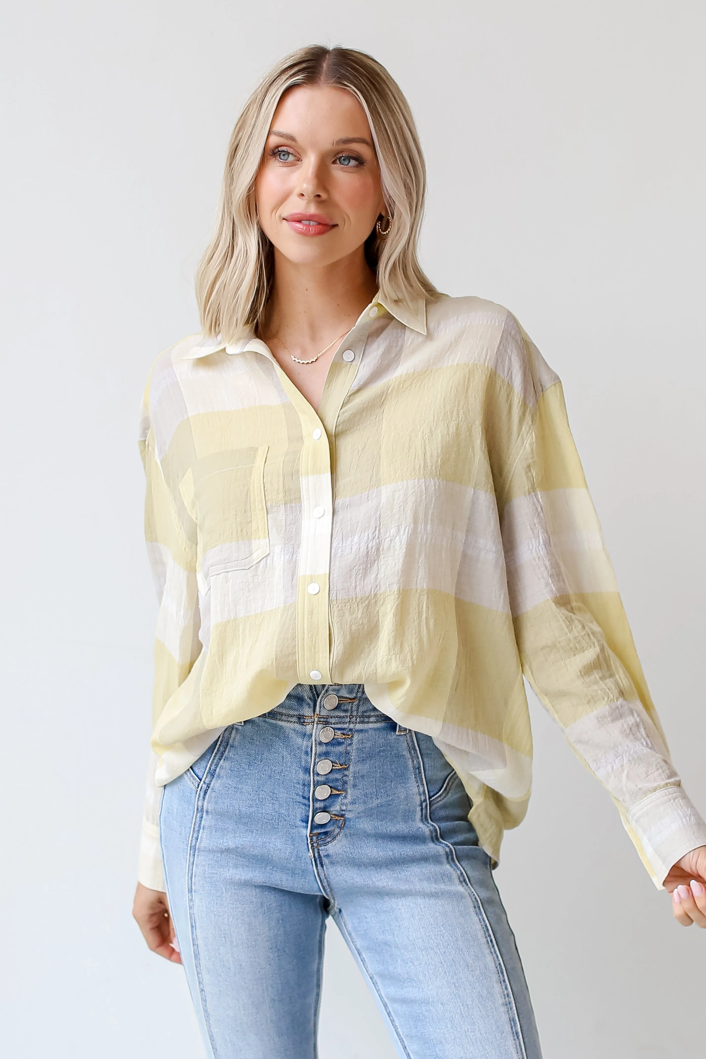 FINAL SALE - Playful Personality Plaid Button-Up Blouse