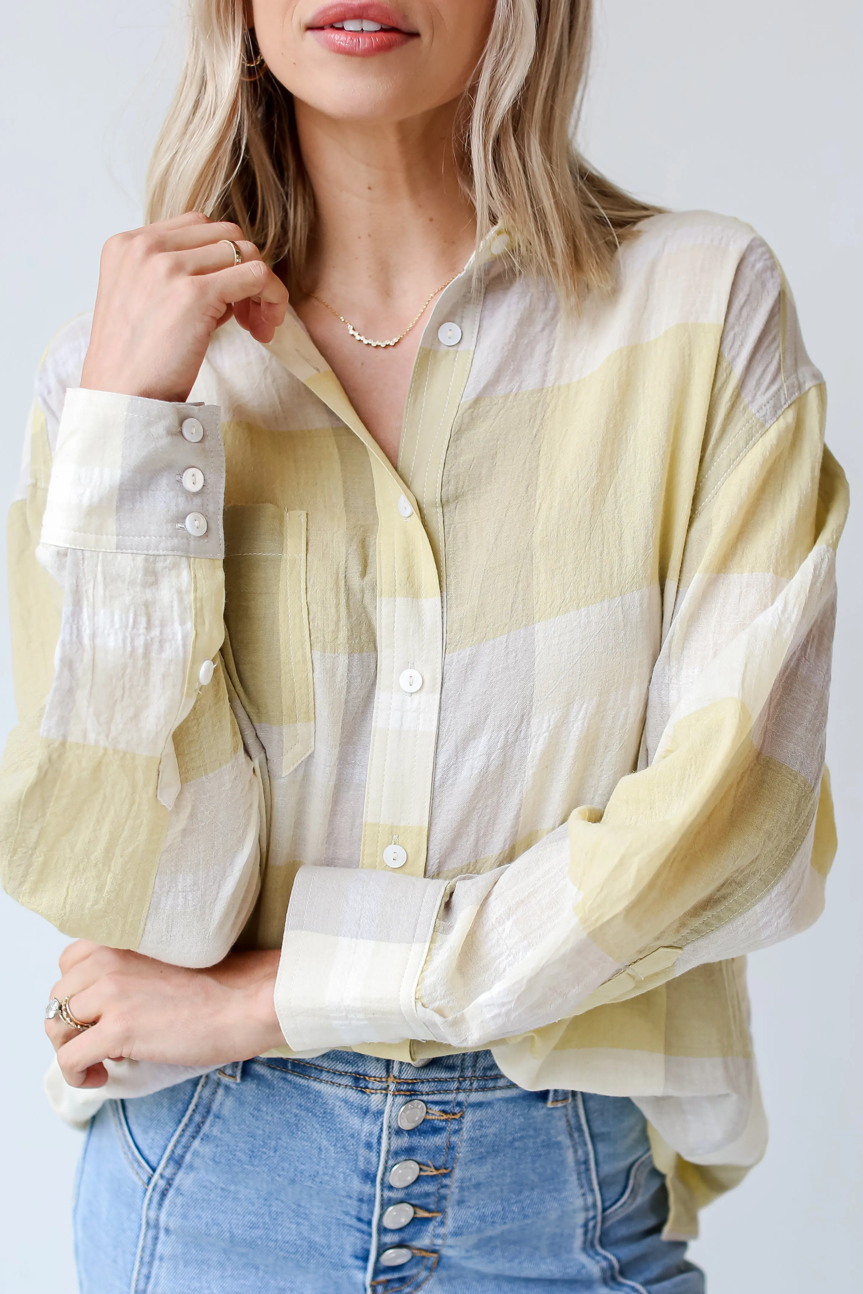 FINAL SALE - Playful Personality Plaid Button-Up Blouse