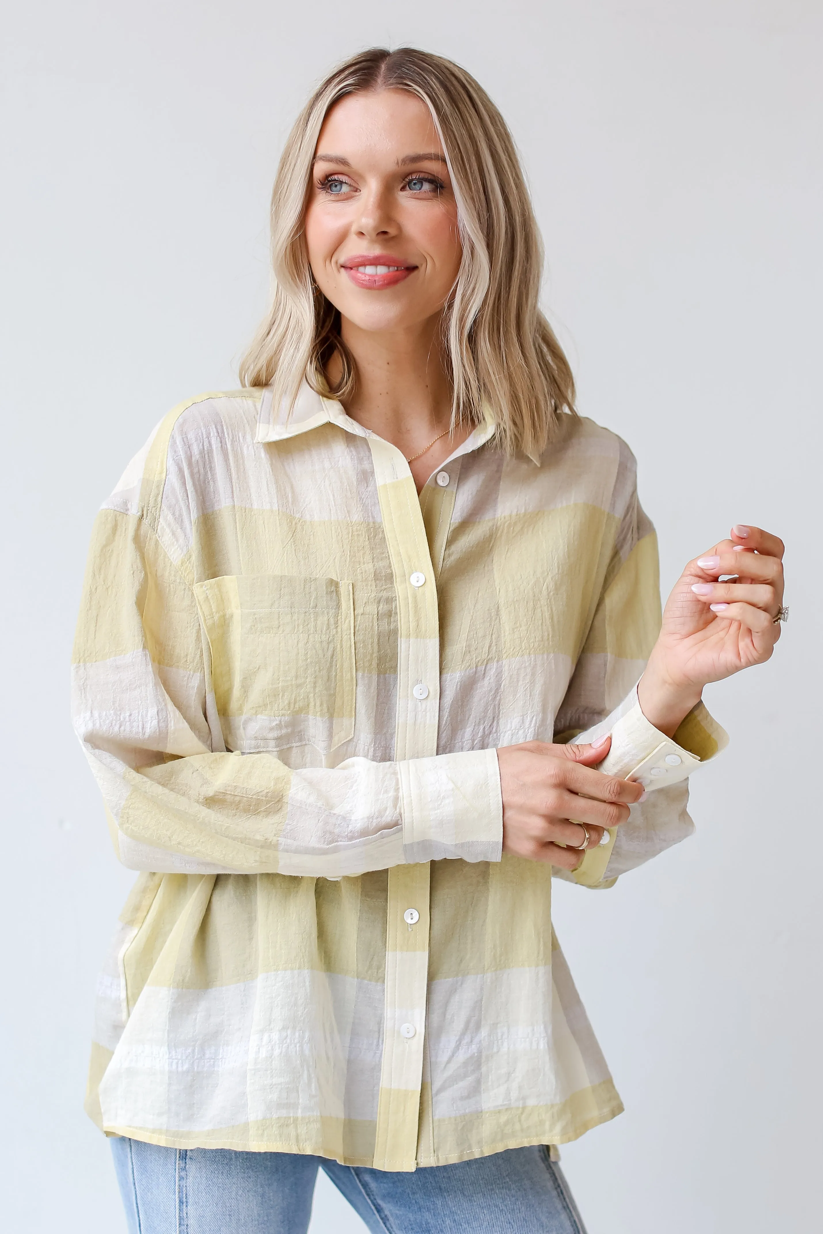 FINAL SALE - Playful Personality Plaid Button-Up Blouse